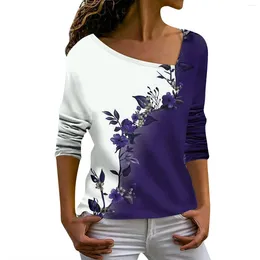 Women's T Shirts T-Shirts Loose Shirt Tee Floral Print Casual Sloping V Neck Long Sleeve Top Clothes For Women Roupas Feminina