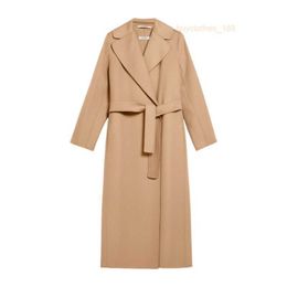 Womens Coat Cashmere Coat Luxury Coat MAX Maras Womens Camel Classic Comfortable Pure Wool Silk Lace Up Long Coat
