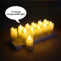 Flickering Flameless Candles Pack of 12 Rechargeable Realistic LED with 4-Key Remote Control for Home Christmas Party 240417