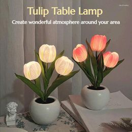 Table Lamps Potted Tulip LED Night Light Simulation Flower Lamp Aesthetic Room Decoration Cute Pretty Bonsai Girls Romantic Gift