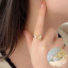 Cluster Rings 925 Sterling Silver Zircon Moon Open Ring For Women Girl Fashion Star Geometric Design Jewelry Birthday Gift Drop