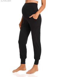 Maternity Bottoms Womens black Maternity Pants Activewear Jogger Track Cuff Sweatpants Over The Belly Stretchy Pregnancy Pants for work loungeL2404