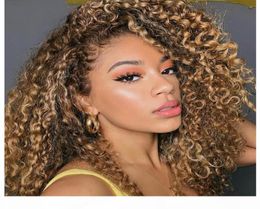 1b 30 ombre honey blonde Curly simulation human hair Wigs with baby hair loose curly synthetic lace front wig For Women Pre Pluck2875468