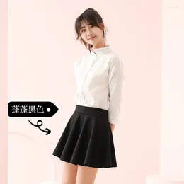 Skirts Summer Women High Waist Pleated A-Line Black Mini Skirt With Safety Pants Pure Cute Sweet