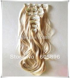 7pcsset 20inch 180g quality synthetic 16 clips on hair extensions wavy blonde 8518836