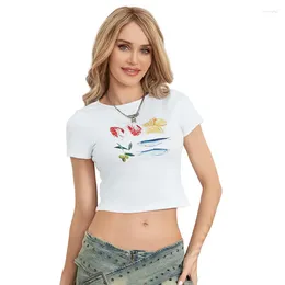 Women's T Shirts Women Cute Crop Tops Summer Clothes 2024 Short Sleeve Crew Neck Solid Color/Pattern Cropped T-shirt Streetwear