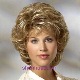 Designer high-quality wigs hair for women Small curly wig womens short golden gradient granny