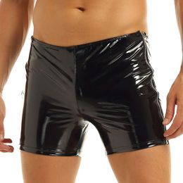 Mens Luxury Underwear Underpants Sexy Wet Look Zipper Running Sports Short Pants Compression Patent Leather Shorts Push Up Clubwear Briefs Drawers Kecks Thong 3AIS