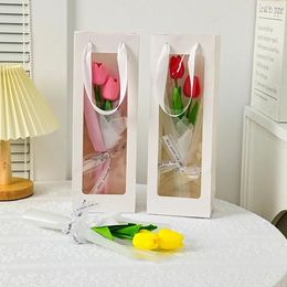 Decorative Flowers Artificial Soap Tulip Flower Finished Mini Bouquet Fake With Wrapping Bag Wedding Party Decor Gift For Girlfriend