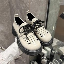 Dress Shoes Lefu Leisure Women's Spring And Autumn 2024.. Thick Sole Color-blocking Versatile Lace-up Small Leather Women