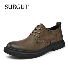 SURGUT Genuine Leather Men Shoes Bussiness Working Flats High Quality Causal Soft Daily Comfort Male Footwear 240417