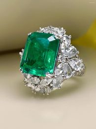 Cluster Rings Vintage Square Diamond Green Ring Fashion Women's Index Finger 925 Silver Engagement Jewellery