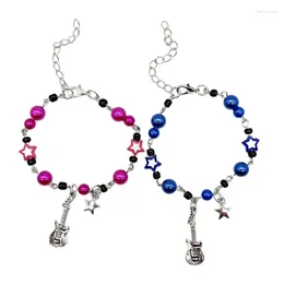 Charm Bracelets 2pcs Guitar Star Couple Fashion Colourful Beaded Wristband Dropship
