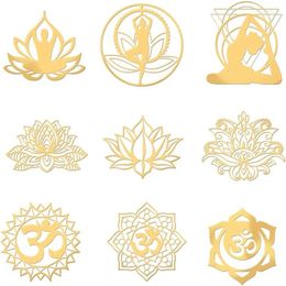 Gift Wrap 9Pcs 1.6 Inch Chakra Stickers Yoga Lotus Sticker Golden Brass Om Mandala Sacred Geometry Self Adhesive