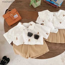 Clothing Sets Melario Baby Garment Set Brother sisters Matching Set Summer Korean Boys Shirt+Shorts Set Girls Shirt+Ski Set Q240425