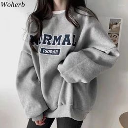 Women's Hoodies Korean Grey Simple Hoodie Women Clothing Letter Printing Loose Sweatshirts Y2k Tops Fashion Casual O Neck Ropa Mujer