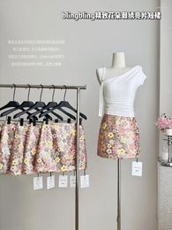 Skirts Japanese Fashion Mini Skirt Flower Embroidery Women High Waist Sexy Korean A-Line Sequins Sparkly Sweet Clubwear Romantic