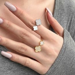 Master carefully designed rings for couples S925 Sterling Silver Clover Ring Womens Light Luxury High Double Flower Lucky Zircon with common vnain cilereft arrplse