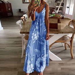 Womens Summer Dress Digital Printing Strap V Neck Sleeveless
