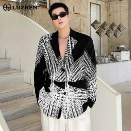 Men's Suits LUZHEN Trendy Colour Contrast Printed Blazer Coat 2024 Spring High Street Original Personality Suit Korean Clothes LZ3084