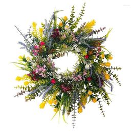 Decorative Flowers 1 Piece Spring Wreaths For Front Door Weatherproof Greenery All Seasons Round 18In Outside Welcome Summer