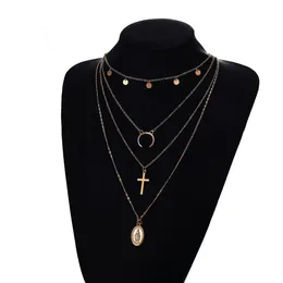 Pendants Wholesale Ornaments Alloy Mary Cross Multi-storey Pendeloque Cute Gold Necklace Women Choker Chain Christmas Gift