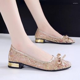 Casual Shoes 2024 Summer Women's Transparent Female Breathable Mesh Sandals Woman Party Sequins Low Heels Women Silver Big Size