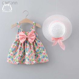 Girl's Dresses 2pcs/Set Baby Girl Summer Fashion Dresses Floral Sling Children Clothing Sweet Cute Kids Sleeveless Dress 0-3 Years Old Toddlert d240425