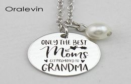 ONLY THE MOMS GET PROMOTED TO GRANDMA Inspirational Hand Stamped Engraved Charm Pendant Necklace Jewelry18Inch22MM10PcsLo1342776