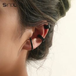 Sindlan 3Pcs Punk Black Ear Cuff for Women Men Fake Piercing Stainless Steel Earrings Couple Emo Fashion Jewellery Aretes De Mujer 240423