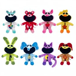 Cross border hot selling smiling critters horror animal series purple cat figurines green rabbit plush toys