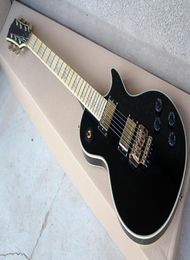 Factory Custom Black Electric Guitar with Maple FretboardWhite Pearl Block Fret InlayGold HardwareDouble Rock BridgeOffer Cust3159188