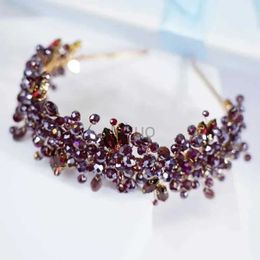 Wedding Hair Jewellery Handmade Wedding Bride Luxury Wine Red Rhinestones Tiaras and Crowns Bridal Headband Costume Hair Accessories for Women d240425