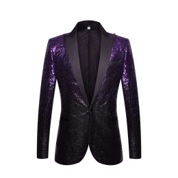 Jackets Mens Red Sequin Shiny Gold Purple Glitter Embellished Blazer Jacket Nightclub Prom Costume Homme Party Cocktail Suit Coat