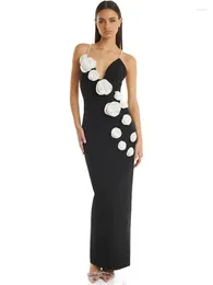 Casual Dresses Women Celebrity Sexy Backless Pearl Black Flower Designer Long Bodycon Bandage Dress 2024 Elegant Evening Club Party