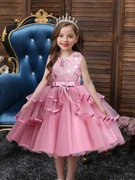 Girl's Dresses Girls Princess Dress Sleeveless Flower Embroidery Tutu Dress Performance Dress Wedding Flower Girls For Evening Birthday #5810L2404