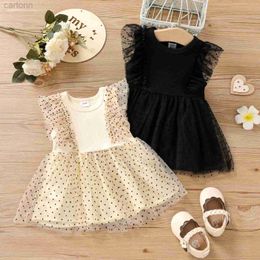 Girl's Dresses Summer New Baby Girl Mesh Stitching Polka Dot Round Neck Princess Temperament Dress d240425