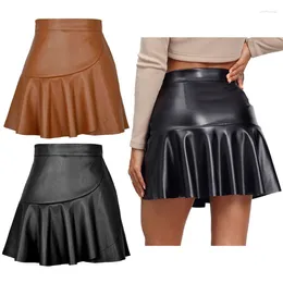 Skirts Women's PU Leather Tight Pleated Skirt Sexy High Waist Mini Party Club Dress European And American Fashion Trends