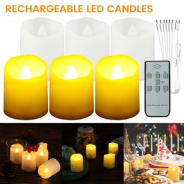 6 LED Candle Lights Flameless Flashing with Remote Timer Realistic Tea Light USB Rechargeable Home Party Decoration 240417