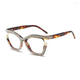 Sunglasses Mosengkw 2024 Clear Lens Women Handmade Rhinestone Eyeglasses Outside Student Reading Eyewear