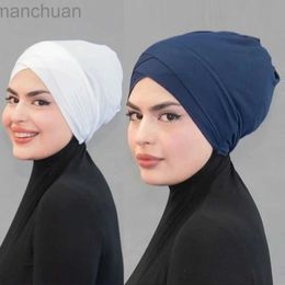 Hijabs High Quality Criss Cross Undercap Muslim Hijab Inner Hat Women Underscarf Islamic Scarf Turban Caps Headcover Headwrap d240425