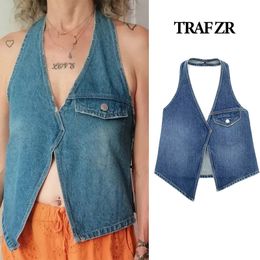 Sivatu Traf Vitage High Street Top Women Crop Top Y2k Harajuku Womens Cropped Gothic Sexy Denim Top Vest for Women Corset 240424