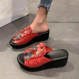 Sandals 2024 Summer Women Low Heels Basic Ladies Flower Decoration Hollow Out Open Toe Slope With Thick Zapatos De Mujer