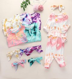 Baby Boy Girl Clothes Tie Dye Clothing Set Long Sleeve Romper Pants Bow Headband 3 pcs Fashion Infants Wear Winter Autumn Outfits4204348