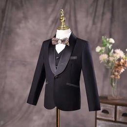 Suits Boys Black 007 Wedding Suit Kids Formal Jakcet Vest Pants 3PCS Photograph Dress Children Evening Prom Blazer Performance Costume