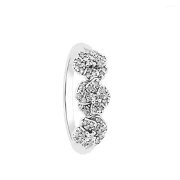 Cluster Rings 2024 Triple Pansy Flower Ring 925 Sterling Silver Wedding Original For Women S925 Fine Jewelry Bague Femme