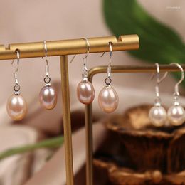 Dangle Earrings S925 Sterling Silver Natural Freshwater Pearls Drop-shaped Rice Beads 7mm Simple Ladies Classic Models Of Jewelry