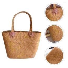 Vases Basket For Flowers Handle Beach Holiday Bag Grocery Tote Woven Shopping Seaweed Weaving Summer Handbag