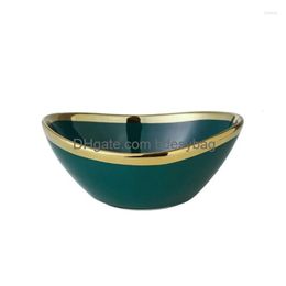 Light Bowls Creative Nordic Ceramic Salad Bowl Home Fruit Plate Snack Dried Ingot Drop Delivery Garden Kitchen Dining Bar Dinn Dh9tj