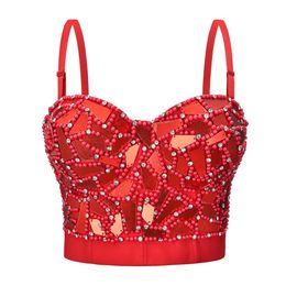 Full Beads Rhinestones Female Corset Top Women Camis Nightclub Pearls Short Chest Binder Sexy Camisole Mujer Lingerie Tube Bra Debardeur